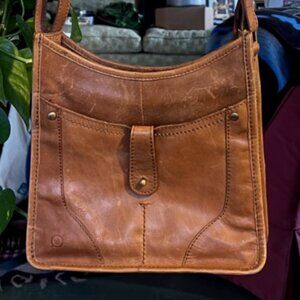 Born Concept BOC Crossbody Saddle Bag Brown English Tan Leather Hobo Purse